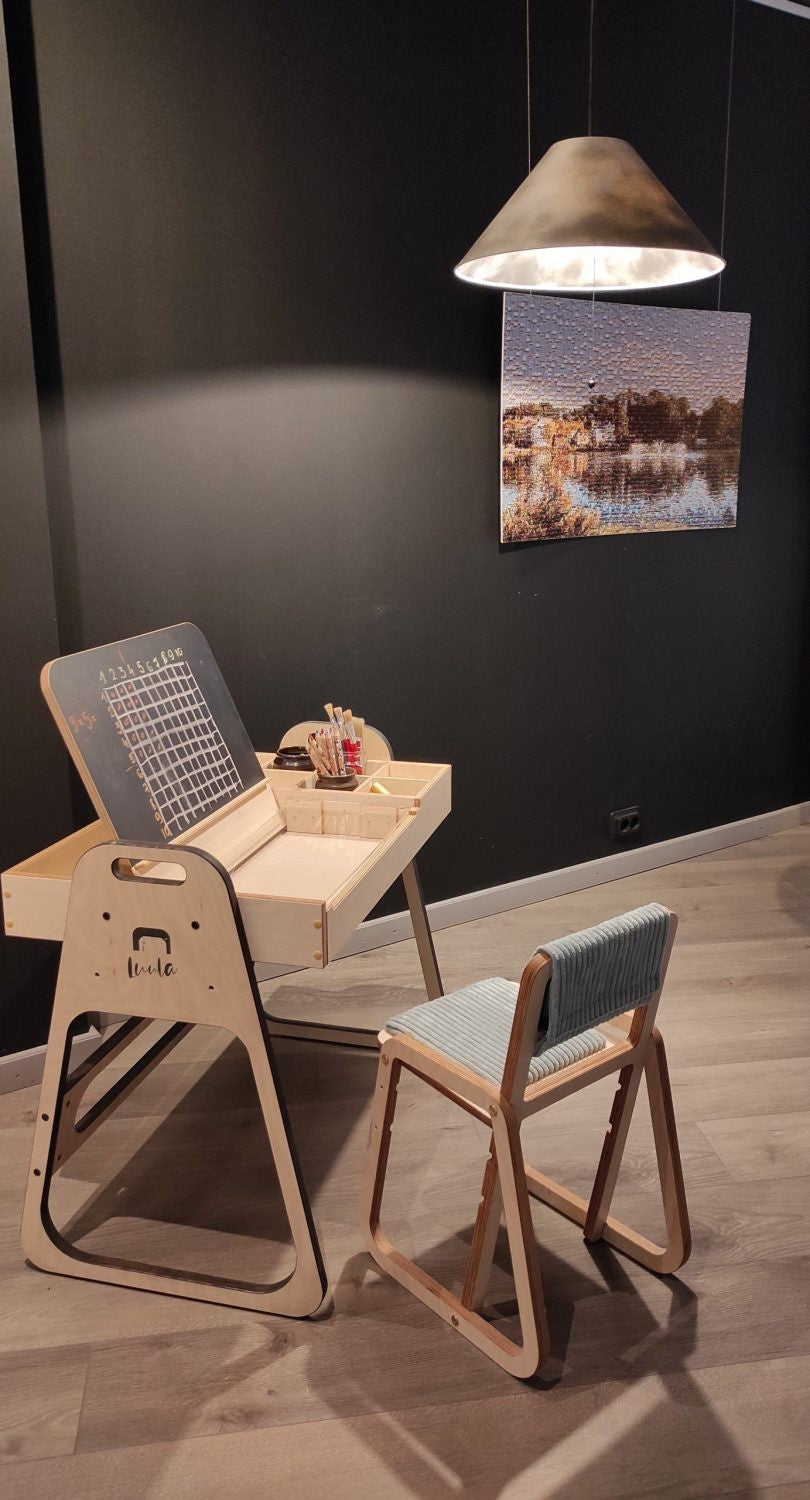 Adjustable Children Montessori Table and Chair Set Julle - Mint Green