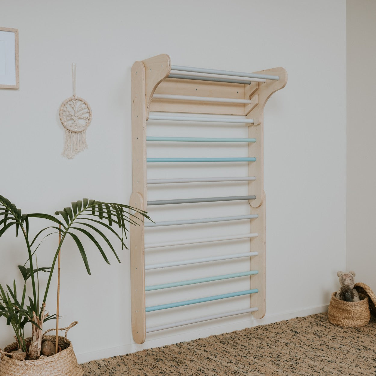 Pikler Triangle Climber with Swedish Wall Add-On (Ages 6m–7y) - Pastel