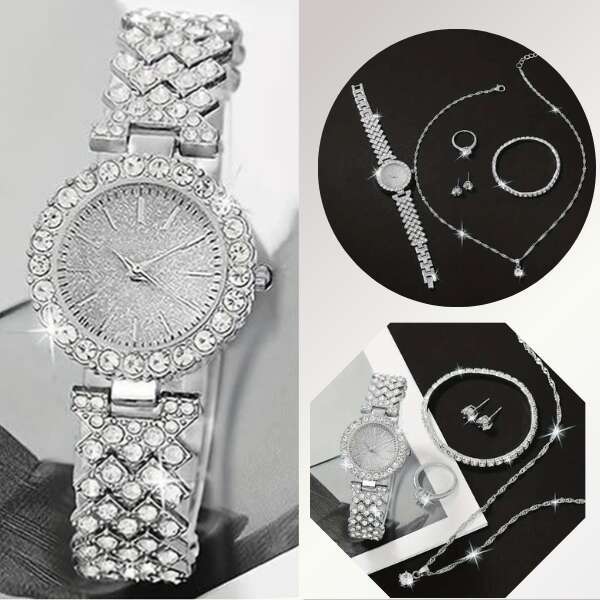 Watch, necklace, ring, earrings + gratis bracelet I Diamonda - AI WEB SHOP