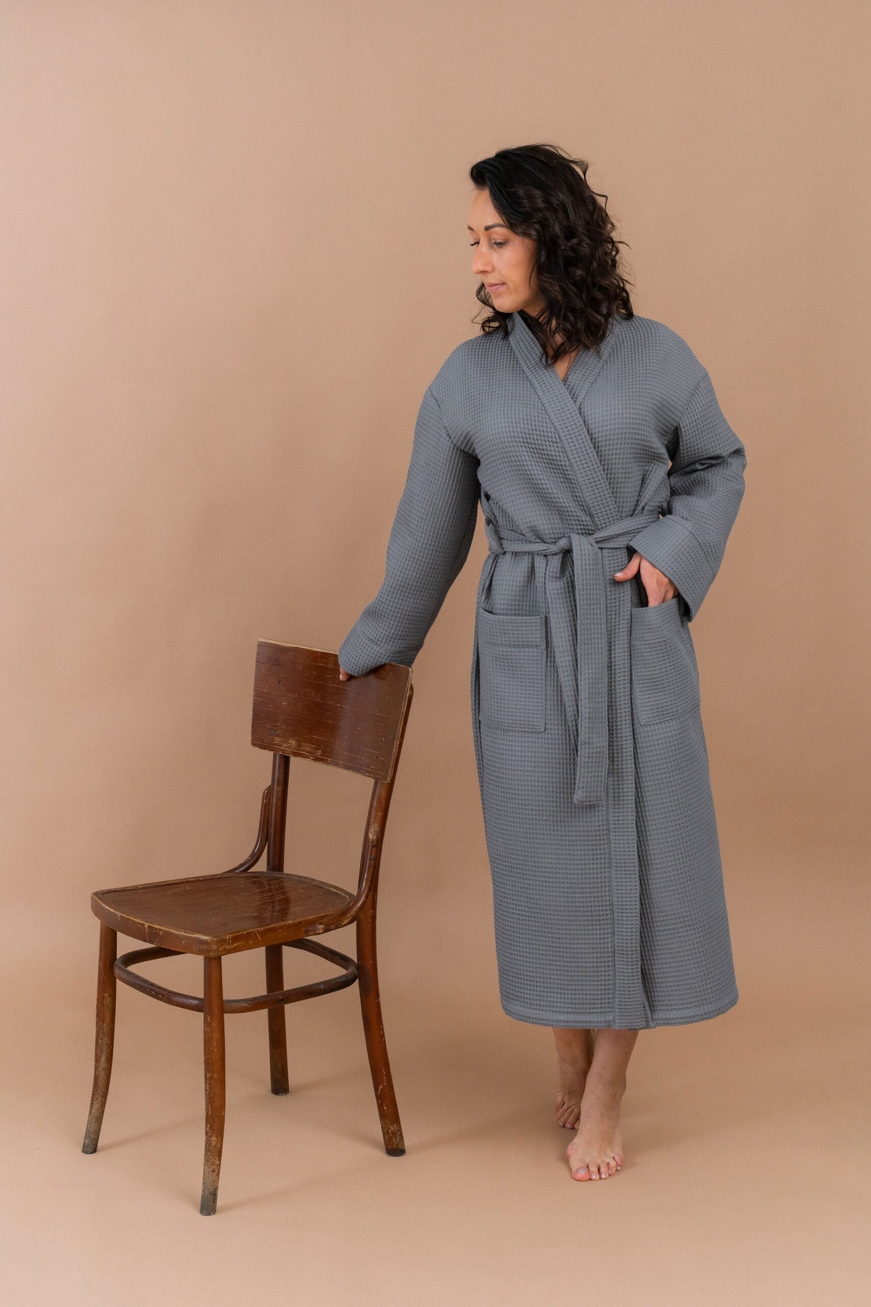 Long Waffle Fabric Robe for Women