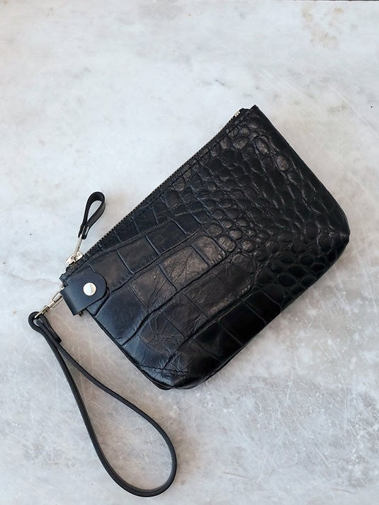POUCH Wallet with Wrist Strap - Black Alligator